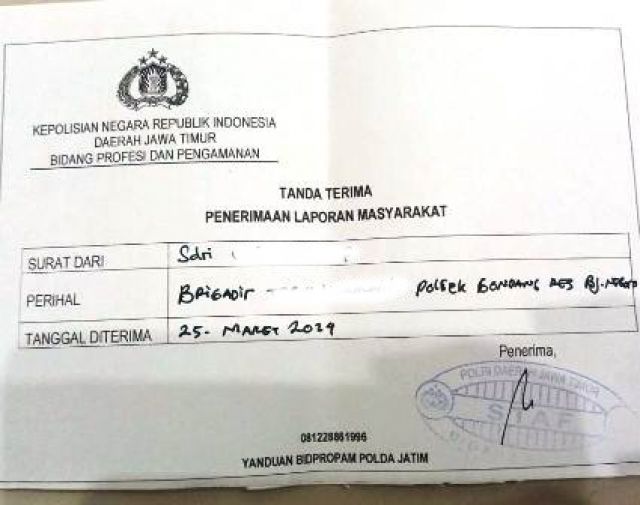 Mantan Istri Anggota Polsek Gondang Bojonegoro Mengadu ke Polda Jatim